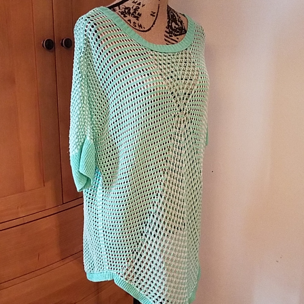 a.n.a. Open Knit Sweater in Aqua & White